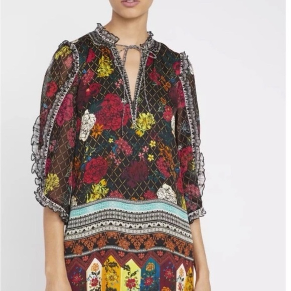 Alice + Olivia Julius Mona Ruffle Sleeve Mini Dress XS Boho Floral Shift - Picture 9 of 13